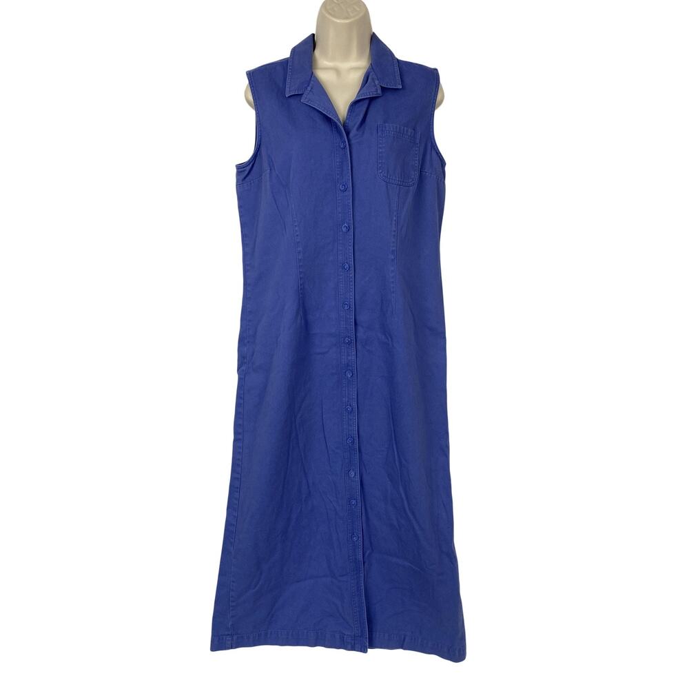 Vintage Casual Corner Maxi Dress Womens 12 Blue Shirt Button Front 90s Preppy